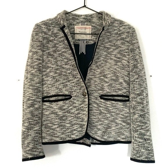 Anthropologie Cartonnier Lake House Tweed Black White Blazer Jacket - Picture 3 of 6